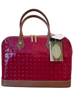 Arcadia Red Patent Satchel with Brown Trim